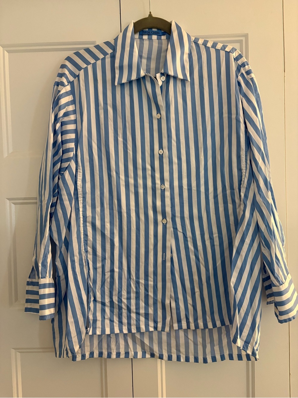 J. McLaughlin Blue and White Vertical Stripe Button-Down Shirt